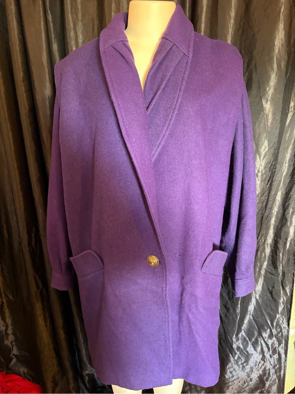 Deep Purple Wool Coat with Satin Lining